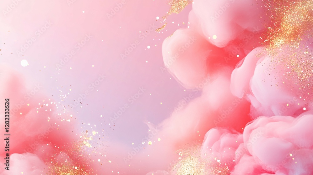 Obraz premium Delicate pink clouds with shimmering gold glitter particles
