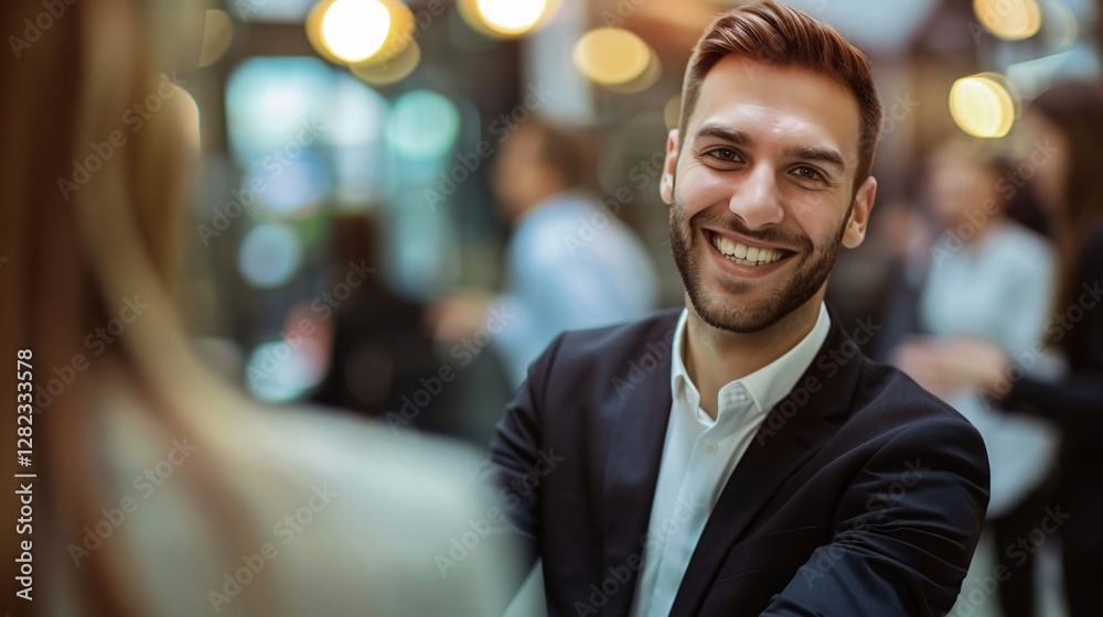Fototapeta premium A man in a suit is smiling at the camera