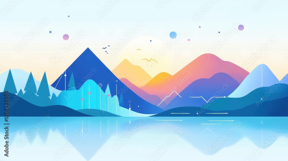 Stock market trend graph flat design side view economic analysis theme water color complementary color scheme. - Stock market trend graph flat design side view economic analysis theme water color complementary color scheme. -