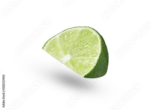Obraz na płótnie Lime slice floating in the air. Levity lime slice isolated