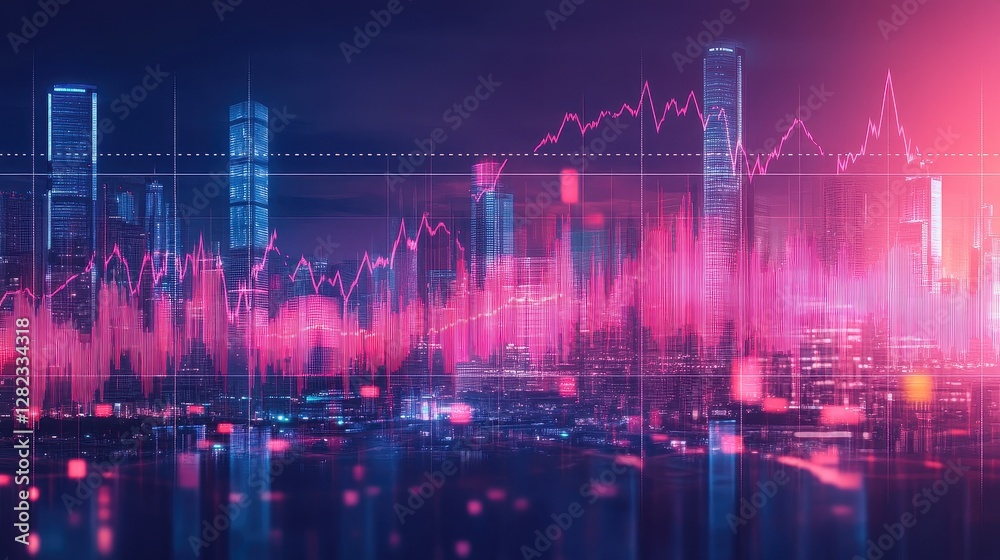 Fototapeta premium Stock market trend graph flat design side view economic analysis theme water color complementary color scheme. -