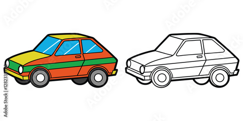 Colorful Sedan Car Coloring Page For Kids. Car Coloring Worksheet For Preschool. Simple Car Outline Vector Illustration
