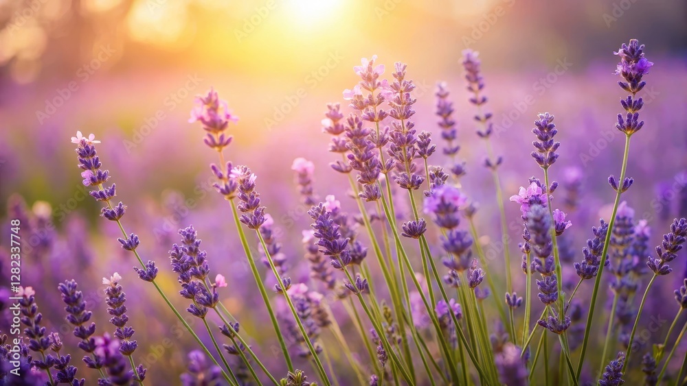 Obraz premium Gentle breeze rustles lavender flowers, field, relax, field, relax, serene