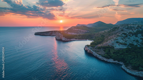 Aerial View of a Sunset Over the Endless Sea