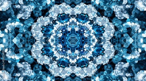 Wallpaper Mural Symmetrical Abstract Design with Intricate Blue and White Mosaic Pattern Torontodigital.ca