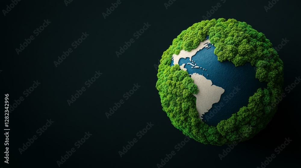 Miniature Earth Covered in Dense Forest – Lush Green Planet, Eco-Friendly Fantasy Concept