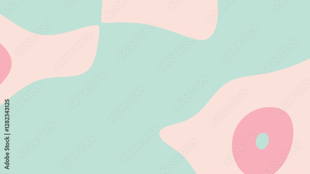 An abstract pastel illustration with organic shapes of pink and light pink on a turquoise background. An abstract pastel illustration with organic shapes of pink and light pink on a turquoise background.