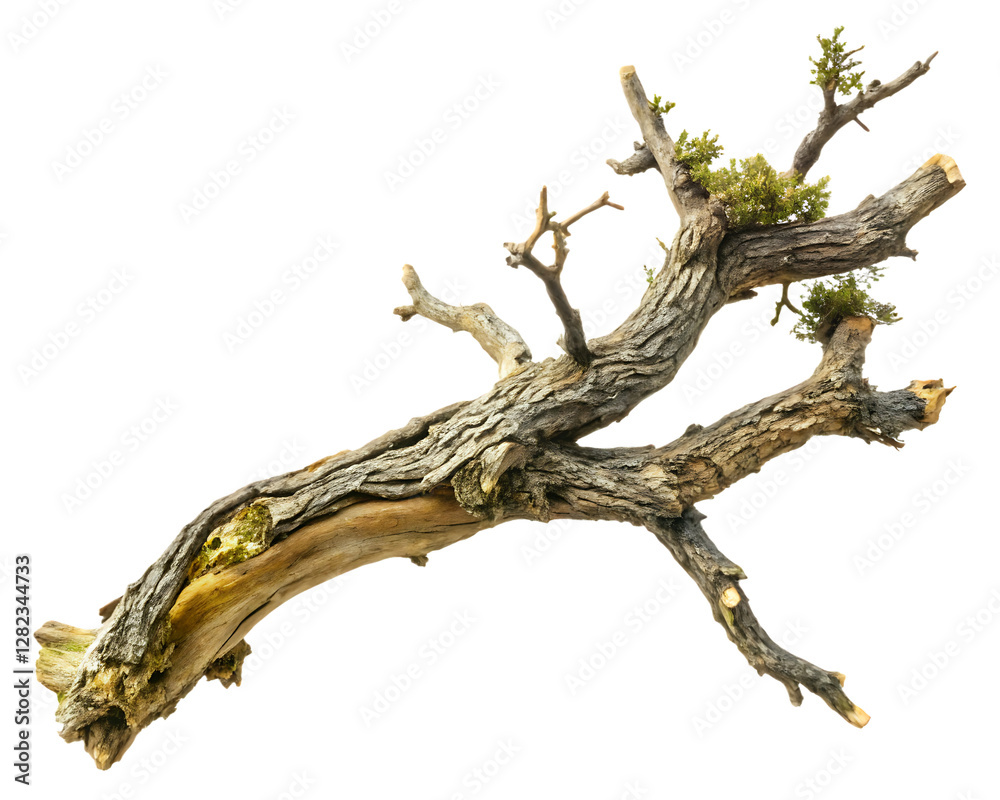 Weathered Tree Branch with Moss – Natural Wood Texture Isolated on White Background, Transparent. PNG. AI GENERATED Weathered Tree Branch with Moss – Natural Wood Texture Isolated on White Background, Transparent. PNG. AI GENERATED