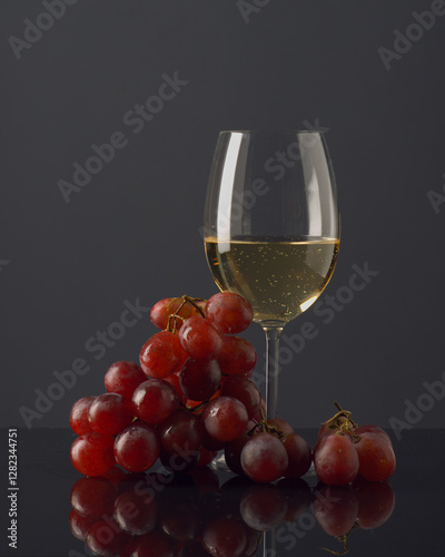 Wallpaper Mural Elegant presentation of white wine alongside fresh red grapes on a dark background Torontodigital.ca