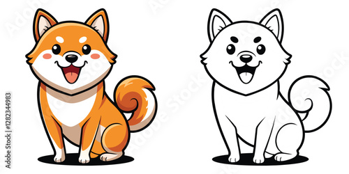 Kawaii Shiba Inu Dog Coloring Page For Kids. Outline Shiba Inu Dog. Pet Coloring Worksheet For Preschool. Shiba Inu Pet Cartoon Isolated Vector Illustration