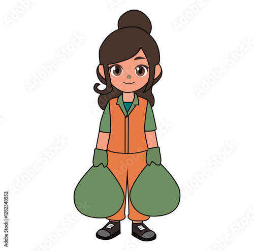 Cartoon Female Trash Collector Vectors Illustration