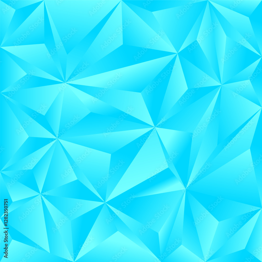 Blue triangular background. Neon colors polygonal design. Low poly style abstract vector backdrop.
