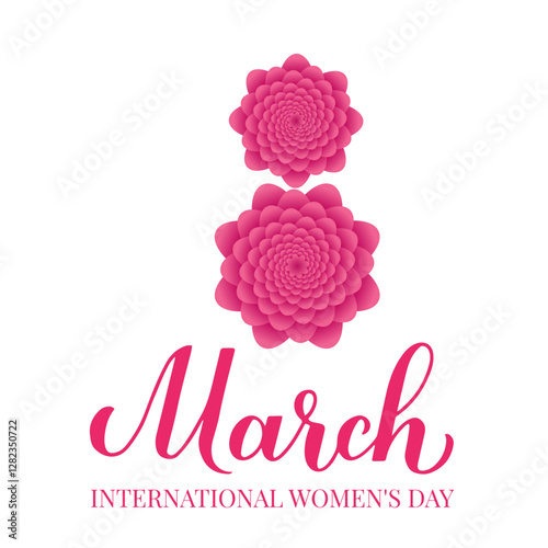 Obraz na płótnie March 8 calligraphy lettering isolated on white. International Women’s Day typography poster. Number eight made of flowers. Vector template for greeting card, banner, flyer, sticker, etc. w salonie