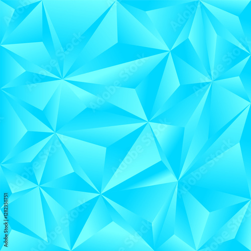 Blue triangular background. Neon colors polygonal design. Low poly style abstract vector backdrop.