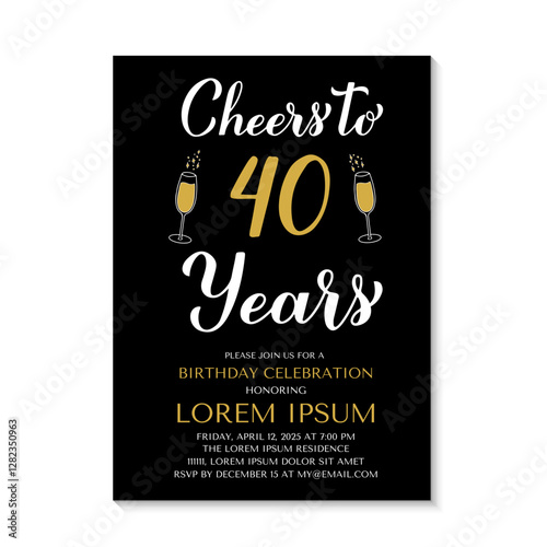 Obraz na płótnie 40th Birthday or Anniversary invitation card. Cheers to 40 years. Birthday Party invite. Vector template. w salonie