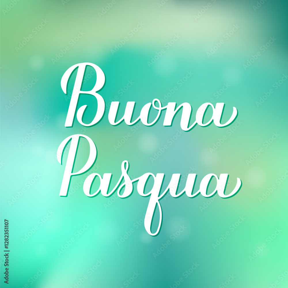 Happy Easter calligraphy hand lettering in Italian language on green gradient background. Easter celebration typography poster. Vector template for banner, greeting card, flyer, etc.