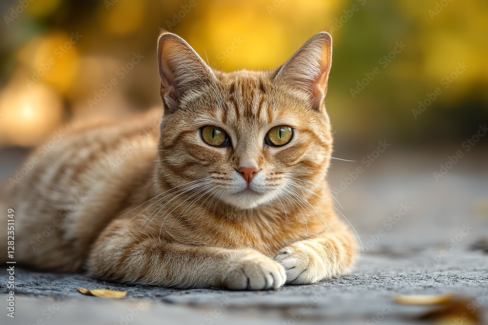 Orange Tabby Cat Resting Outdoors in Autumn Orange Tabby Cat Resting Outdoors in Autumn