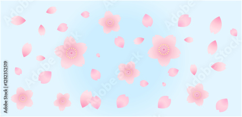 春の満開の桜ソフトで可愛いフレーム背景素材　花　新生活　年賀素材　新春　3月　4月　入園入学用ベクター白背景