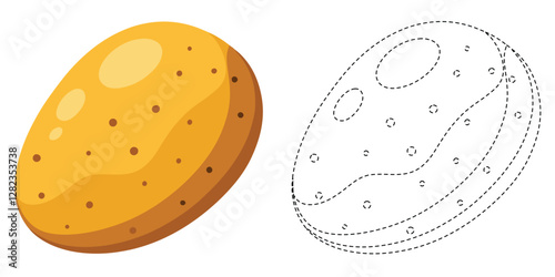 Trace and Color Cartoon Potato. Handwriting Practice For Kids. Vegetables Coloring. Potato Vector Design