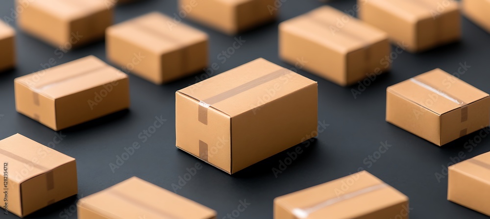 Multiple brown cardboard boxes arranged neatly on a dark surface Multiple brown cardboard boxes arranged neatly on a dark surface