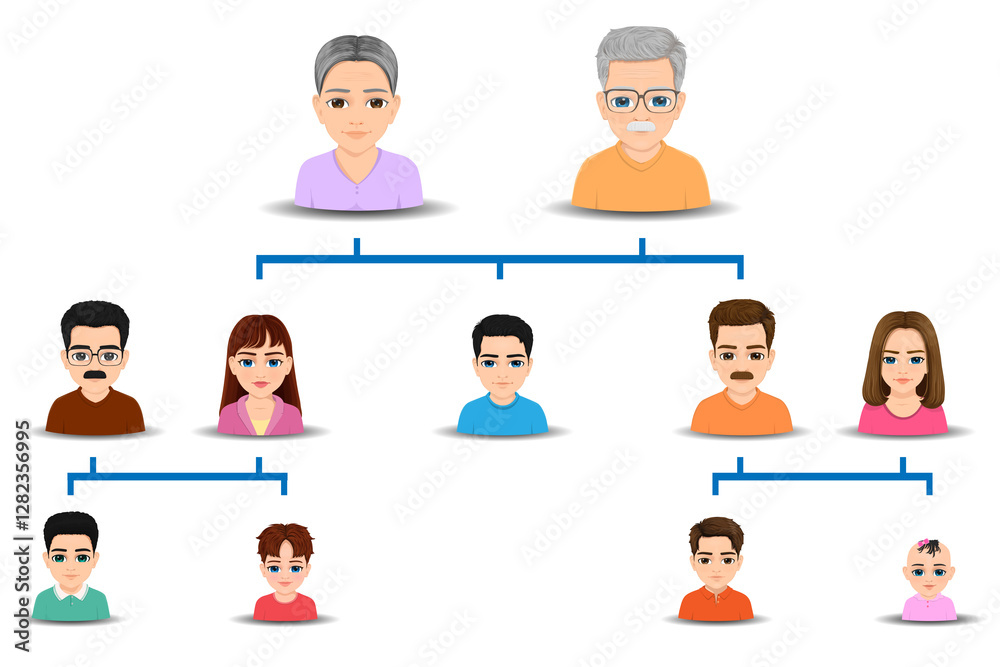 large family tree diagram drawn in realistic style large family tree diagram drawn in realistic style
