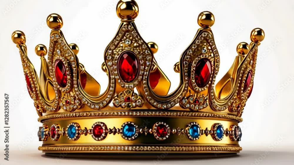 Golden crown adorned with colorful gems showcasing intricate design and elegance