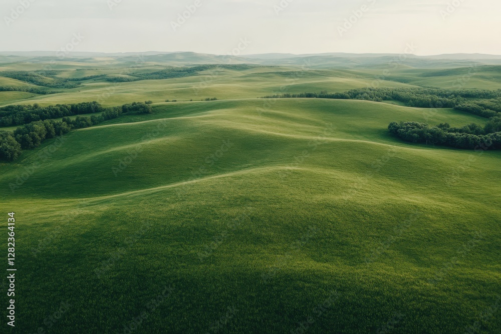 Fototapeta premium Rolling green hills and trees creating a stunning landscape