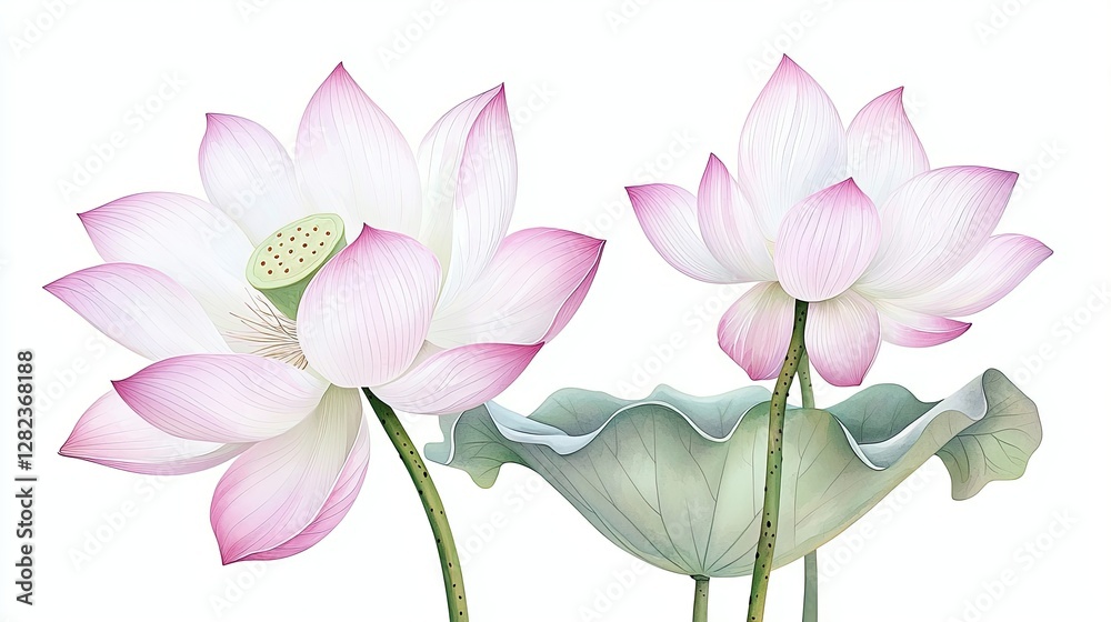 Elegant Pink and White Lotus Flowers Blooming Serenity in Tranquil Pond Against a Subtle Background of Organic Composition Elegant Pink and White Lotus Flowers Blooming Serenity in Tranquil Pond Against a Subtle Background of Organic Composition