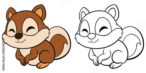 Cute Baby Chipmunk Sleeping Cartoon Isolated Coloring Book For Kids Printable Outline Vector