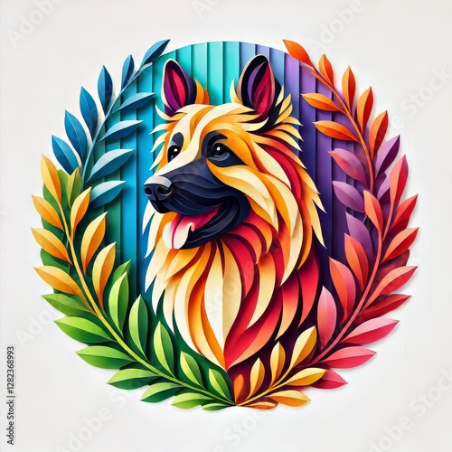 Artistic papercraft shepherd portrait with vibrant chromatic spectrum
