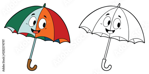 Cute Colorful Umbrella Cartoon Coloring Book For Kids Printable Outline Vector