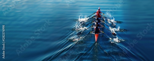 A row of people in a boat on a lake