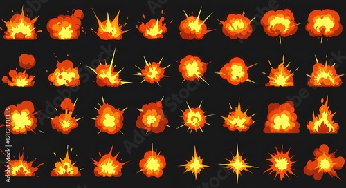Dynamic cartoon muzzle flash FX animation sprites - Energetic impact - Game development resource