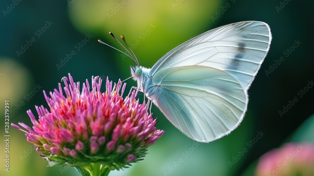 White butterfly on a pink flower. White butterfly on a pink flower.