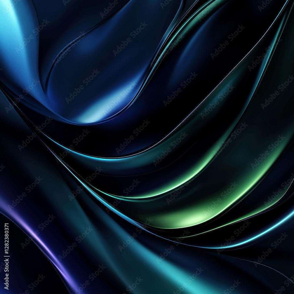 Obraz premium Digital art piece with abstract fluid patterns predominantly blue, green, and purple shades creating a gradient effect swirls, spirals, and textures throughout modern style emphasizi - AI-Generated