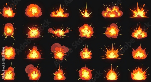 Illustration of cartoon muzzle flash animation - Energy and Impact - Game Development Asset