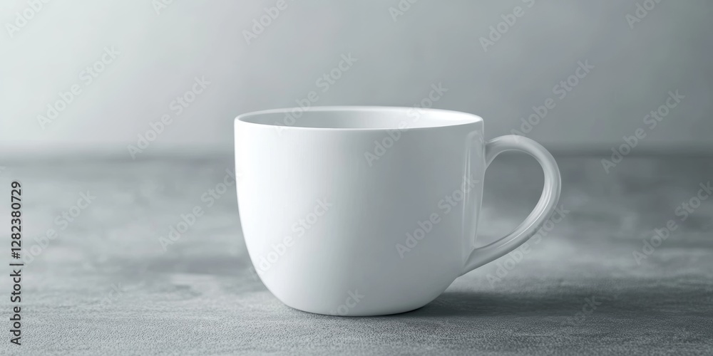 Elegant white ceramic cup on a textured gray surface, perfect for coffee or tea, showcasing minimalist design and modern aesthetics, beverage container concept Elegant white ceramic cup on a textured gray surface, perfect for coffee or tea, showcasing minimalist design and modern aesthetics, beverage container concept