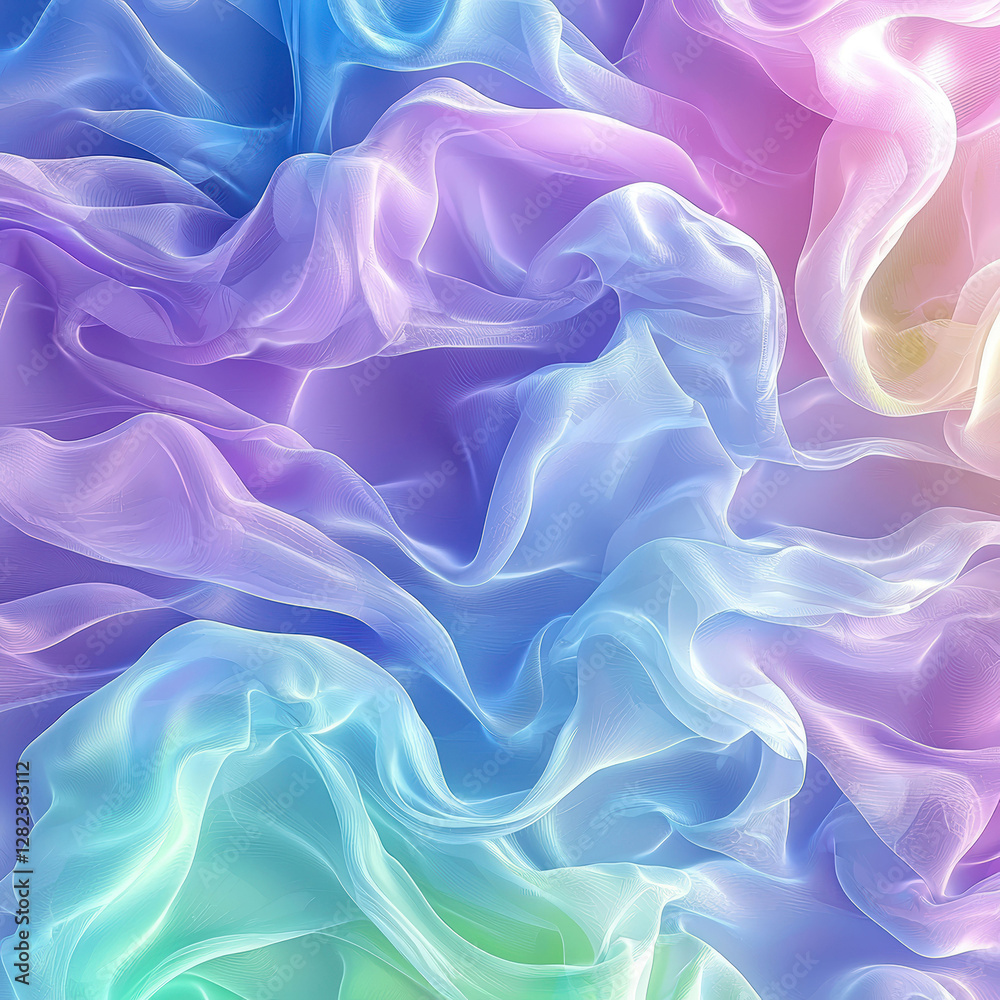 Obraz premium Abstract digital art with swirling, smoke cloud-like patterns in multiple layers Vibrant color palette of blues, purples, and greens Symmetrical design with fluid, organic style - AI-Generated