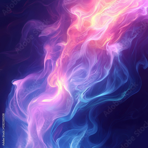 Vibrant, fluid abstract design with swirling shapes resembling smoke vapor Purple predominantly in lower half, transitioning into orange-yellow gradient at top Dynamic, ethereal, movi - AI-Generated