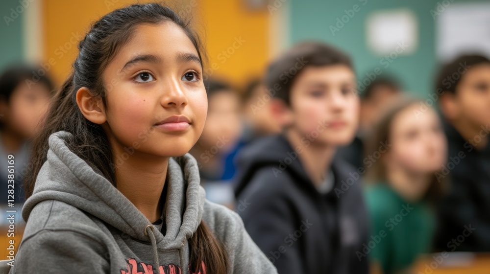 Engaged students participate in a classroom discussion at a school during a learning session Engaged students participate in a classroom discussion at a school during a learning session
