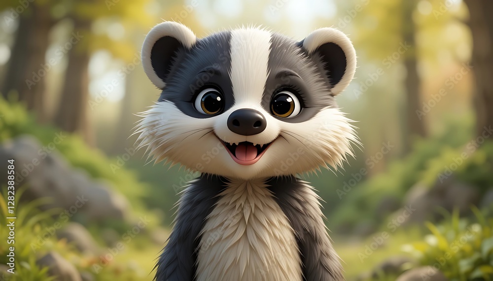 Fototapeta premium Adorable Badger in the Forest: A 3D Rendered Delight
