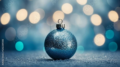 Festive Blue Christmas Ornament with Sparkling Lights Background Video Footage photo