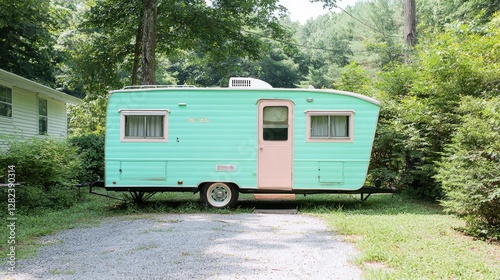 Retro Camper in a Peaceful Campground Setting