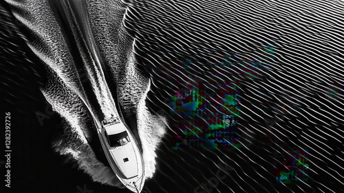 High-Speed Boat Cutting Through Ocean Waves: Abstract Motion and Texture