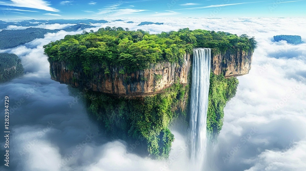 Naklejka premium Floating Island Waterfall Paradise