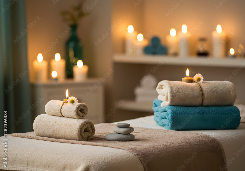 Relaxing Spa Scene with Candles, Soft Towels, and Soothing Decor for Ultimate Tranquility Relaxing Spa Scene with Candles, Soft Towels, and Soothing Decor for Ultimate Tranquility