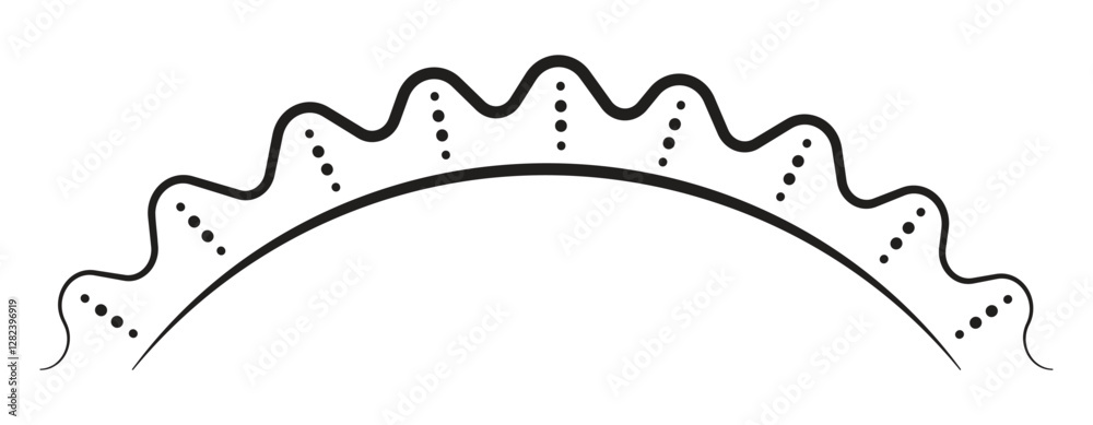 Half of sun on the horizon, skyline view, monochrome black line vector illustration Half of sun on the horizon, skyline view, monochrome black line vector illustration