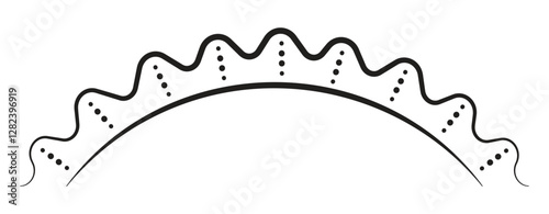 Half of sun on the horizon, skyline view, monochrome black line vector illustration
