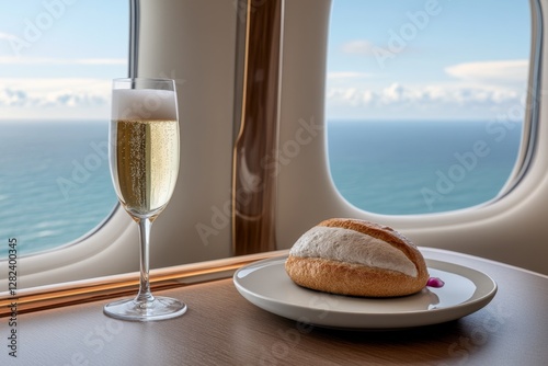 Luxurious first-class travel experience with champagne, comfort, and panoramic views, premium, travel, first-class
