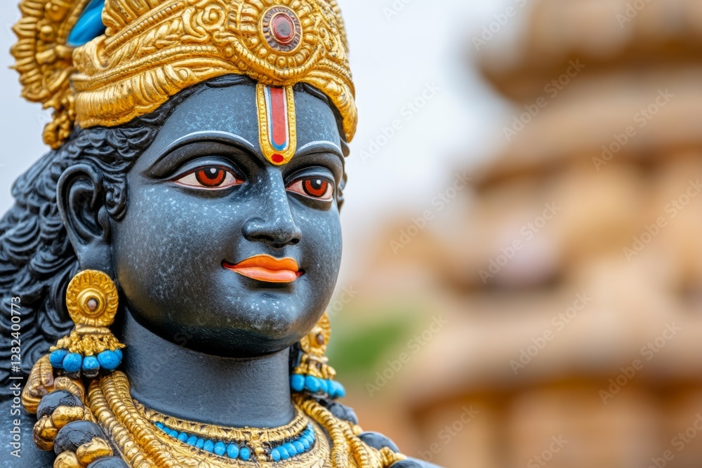Majestic image of Lord Venkateswara against an ornate temple background, embodying divine energy, blessings, and prosperity Majestic image of Lord Venkateswara against an ornate temple background, embodying divine energy, blessings, and prosperity